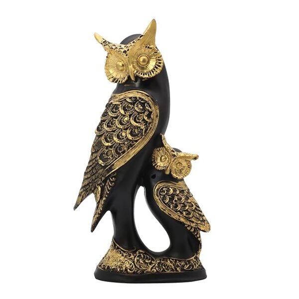 Owl Family Statue, Black and Gold Finish,Handmade Animal Figurines for Home Decor, Resin Showpiece for Living Room - Image 4