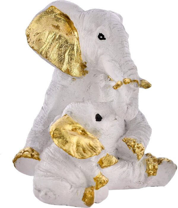 Small Elephant Family Mom and Baby Sculpture - Image 3