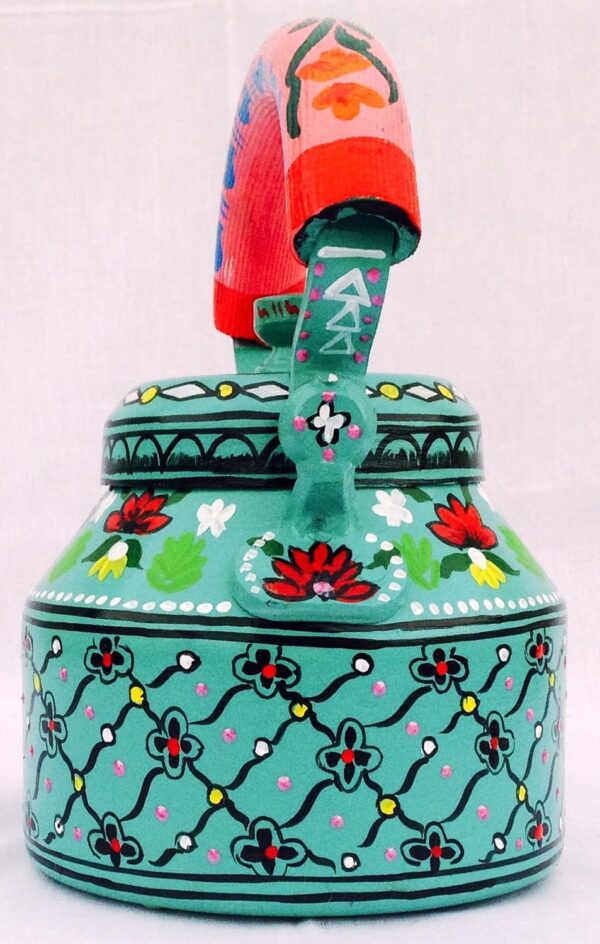 iHandikart Hand Painted Designer Aluminium Kettle for Tea/Coffee, Home Décor& Gift Purpose. - Image 4