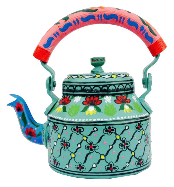 iHandikart Hand Painted Designer Aluminium Kettle for Tea/Coffee, Home Décor& Gift Purpose.