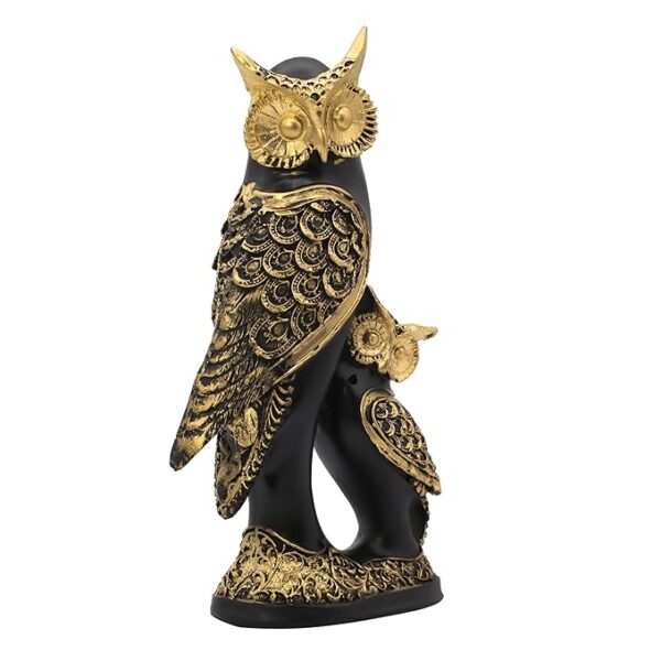 Owl Family Statue, Black and Gold Finish,Handmade Animal Figurines for Home Decor, Resin Showpiece for Living Room - Image 3