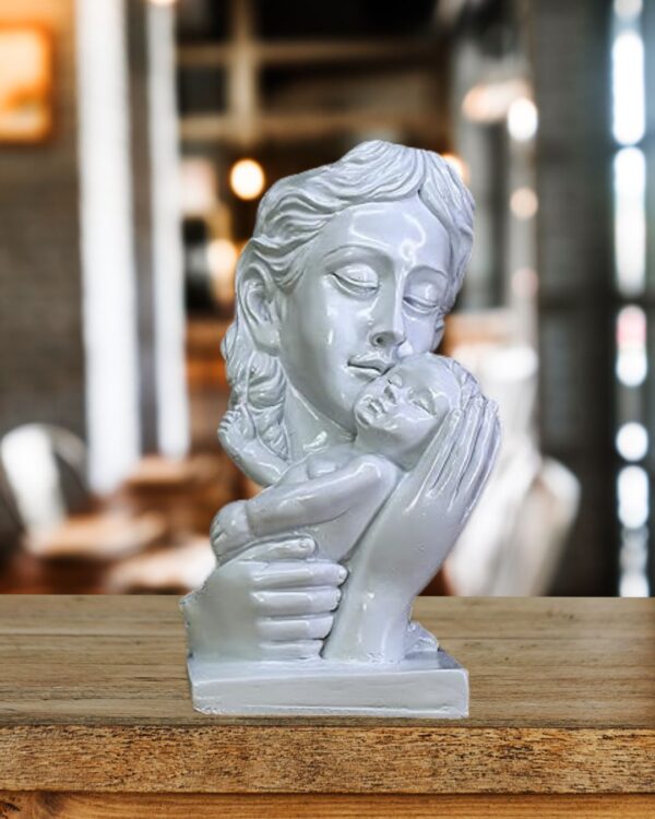 Mother and Child Decorative Statue, White Resin Sculpture.