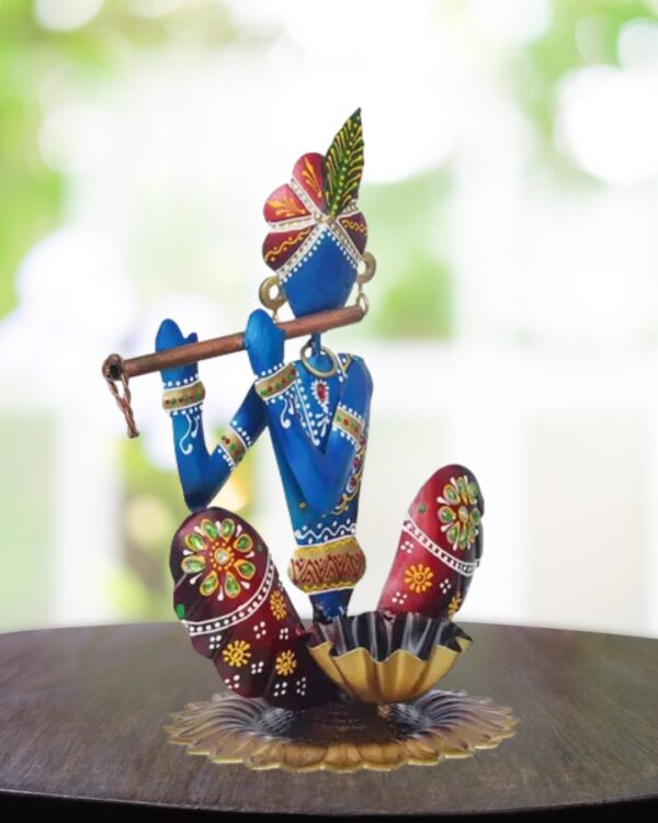 Handmade Handpainted Iron Krishna Showpiece for Home Decor - Image 2