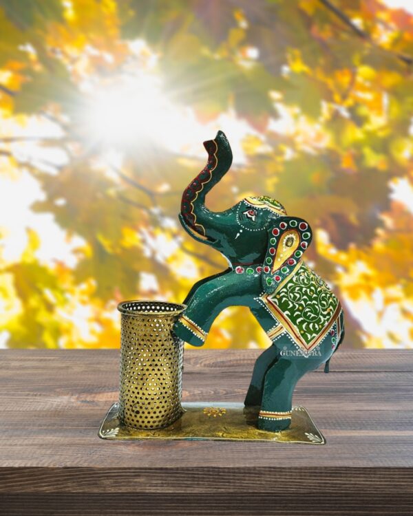 Metal Painted Handicrafted Elephant Pen Stand - Image 3
