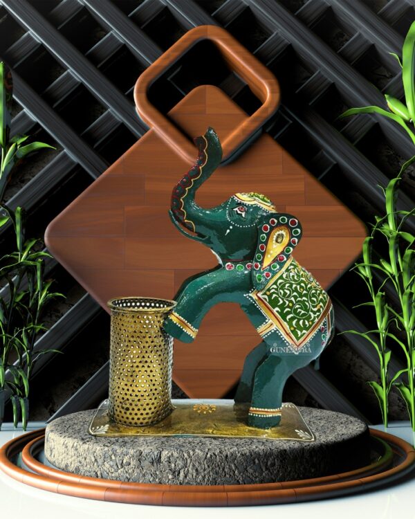 Metal Painted Handicrafted Elephant Pen Stand - Image 5